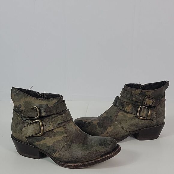 Cofi Camo Military Print Leather Women's Ankle Boots - Picture 7 of 12